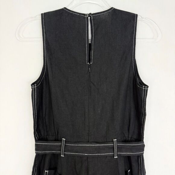 MADEWELL Contrast-Stitch Relaxed Straight-Leg Jumpsuit 0 Jet Black Linen NWT B65 - Picture 4 of 6